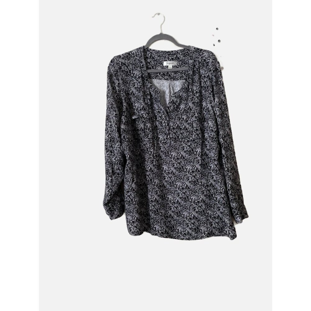 Dress Barn Women Black /Multi Pullover V-Neck Blouse With Pockets Size 3X New